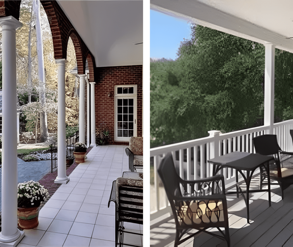 Sunny balcony with chairs and table