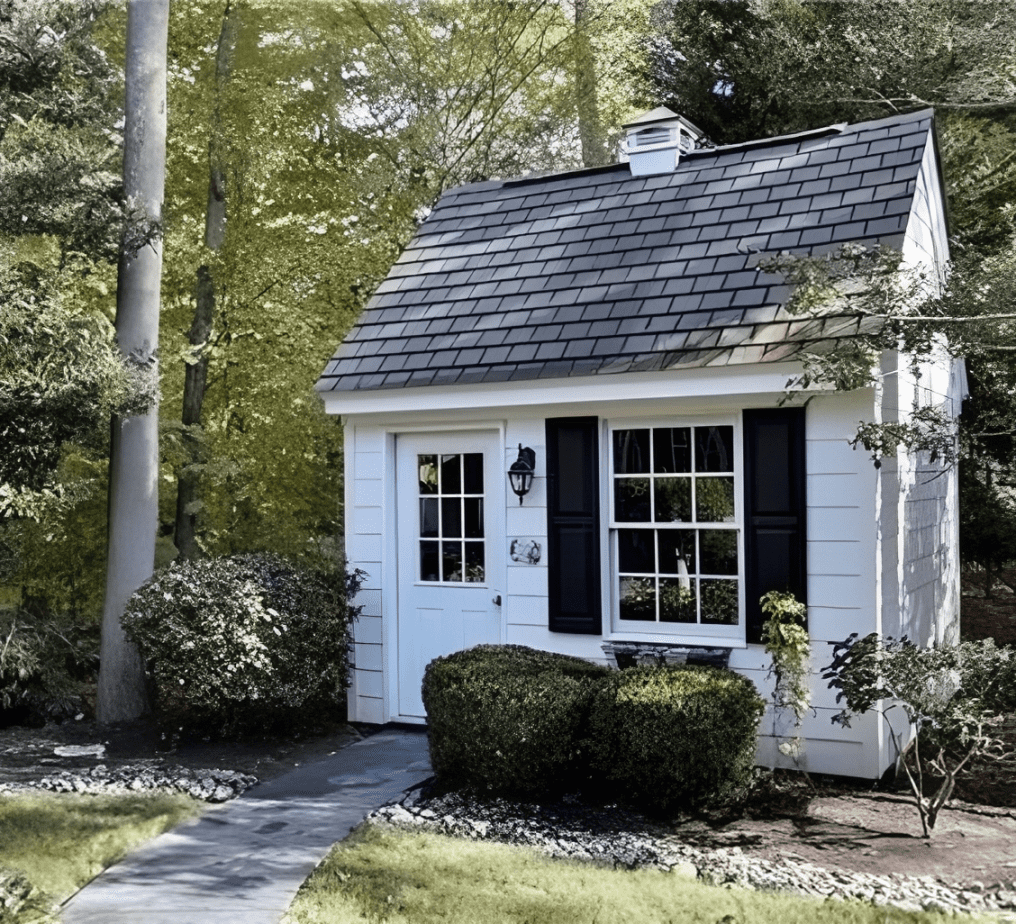 Charming garden shed among trees