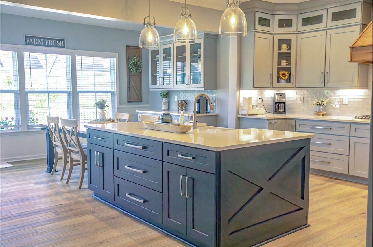 Modern farmhouse kitchen with large island