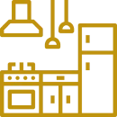 Gold kitchen symbols on black background